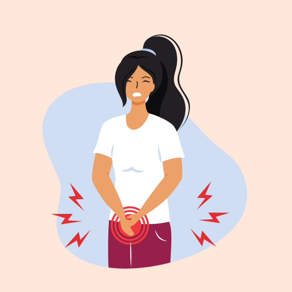 Illustration of a woman holding her lower abdomen in pain
